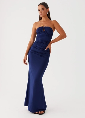 Frayed-Edge Rudy Maxi Dress - Navy
