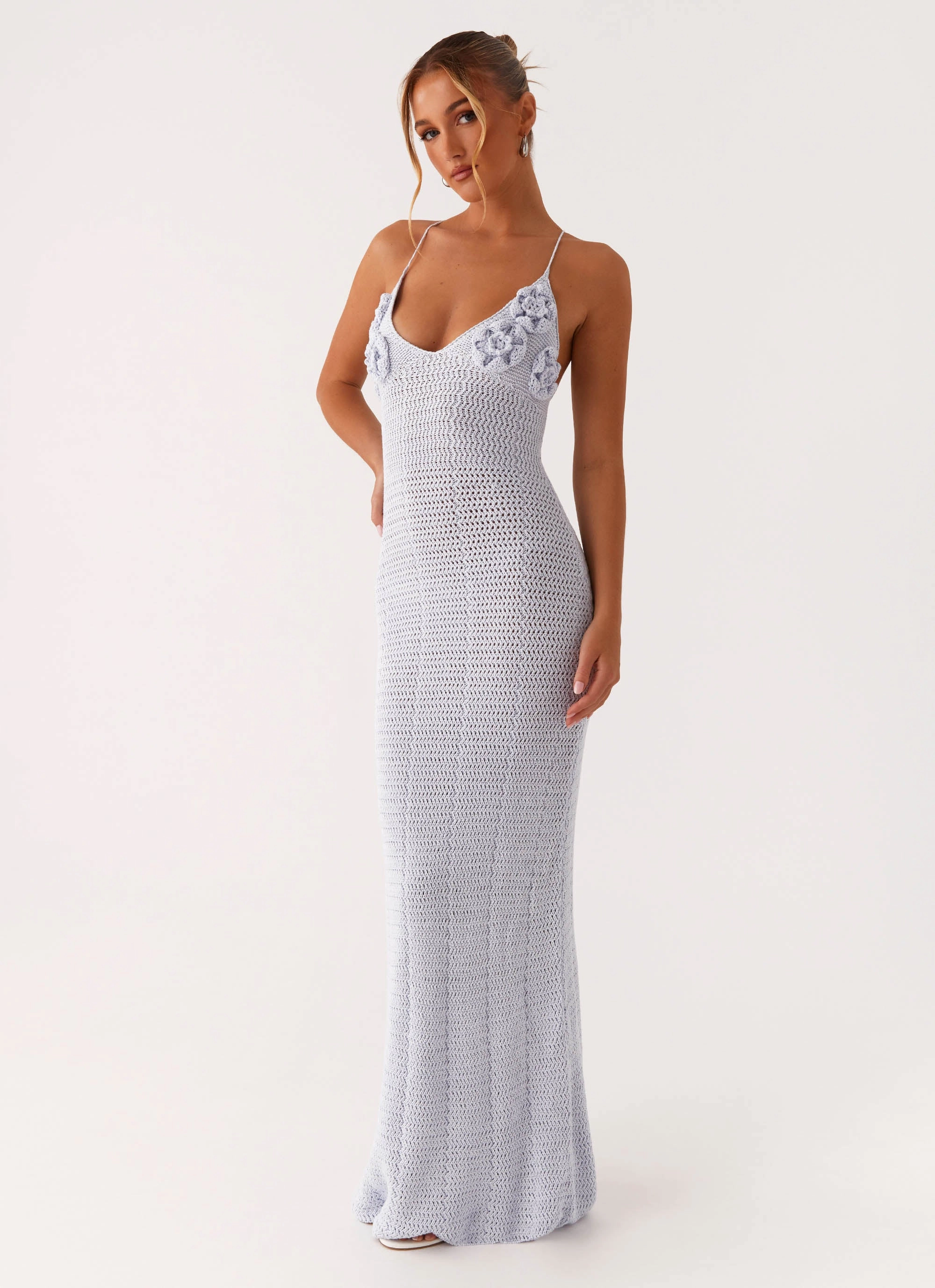 Zara Rose Crochet Maxi Dress - Blue Soft Feel
