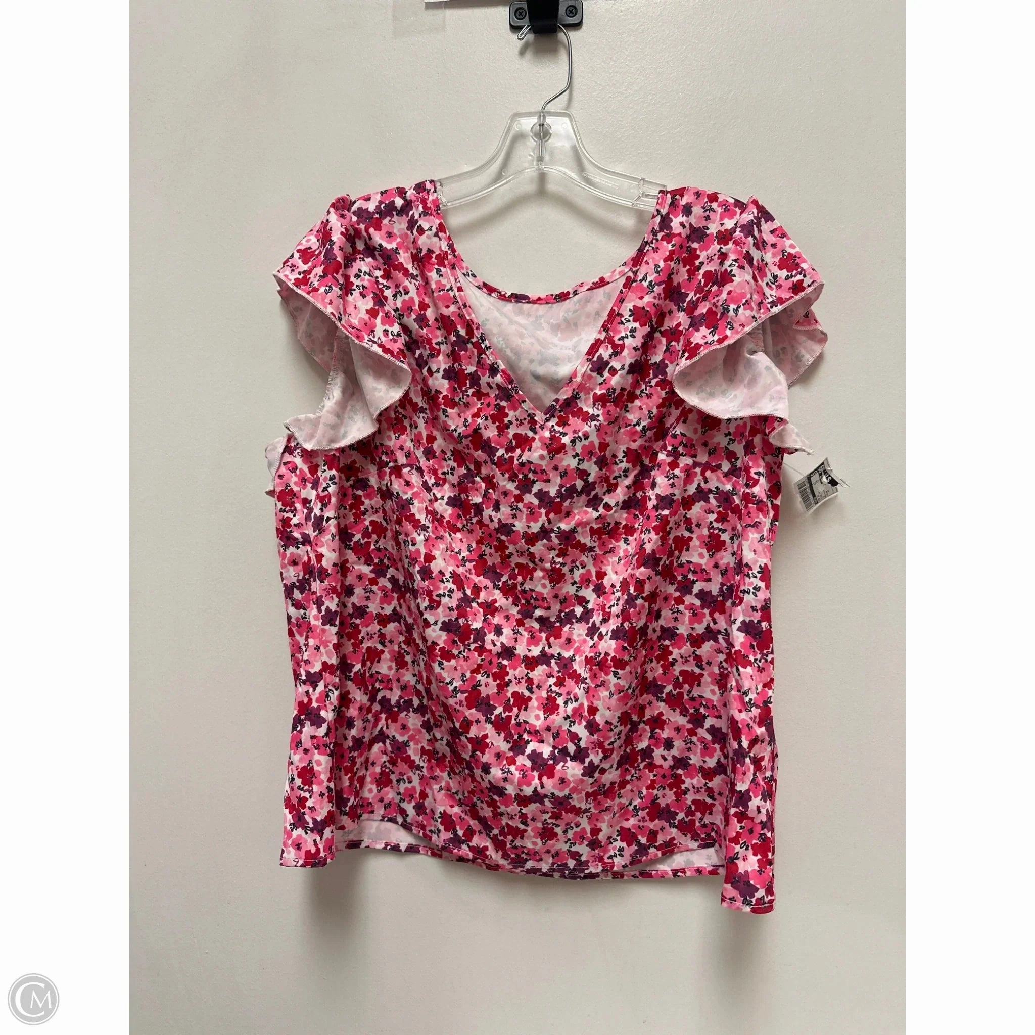 Simple and Light Top Short Sleeve By Shein In Floral Print, Size: 2x