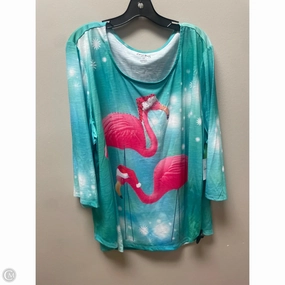 Top Short Sleeve By Coral Bay In Green & Pink, Size: 3x ReinforcedHems