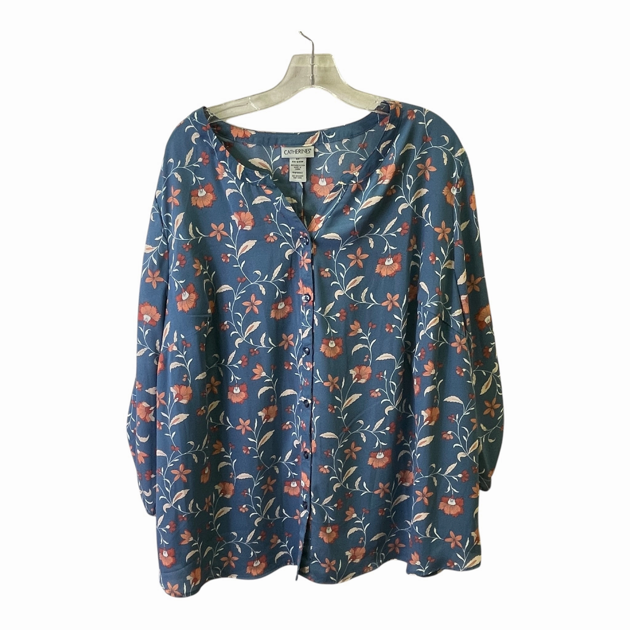 Top Ss By Catherines In Blue & Pink, Size:2X Water Based Ink long sleeved