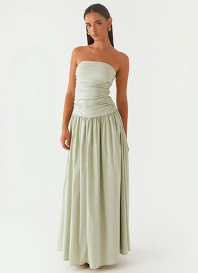 Korean Mood Carmel Maxi Dress - Sage