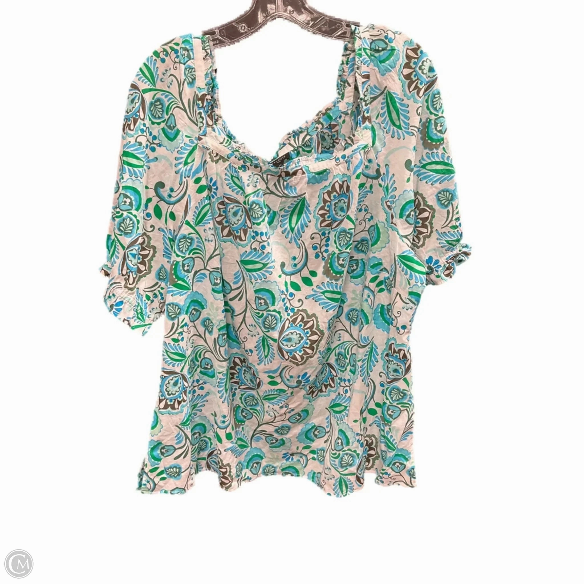 Top Short Sleeve By Talbots In Blue & Green, Size: 2x Stone Wash Process