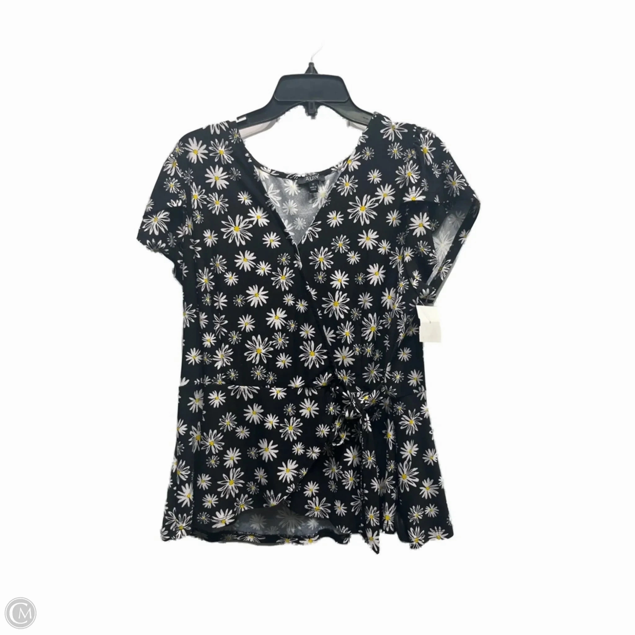 Top Short Sleeve By Auw In Black & Yellow, Size: 1x Drop Shoulder Design