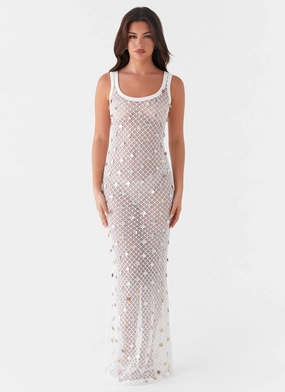 Elegant Charm Penida Shell Knit Maxi Dress - White