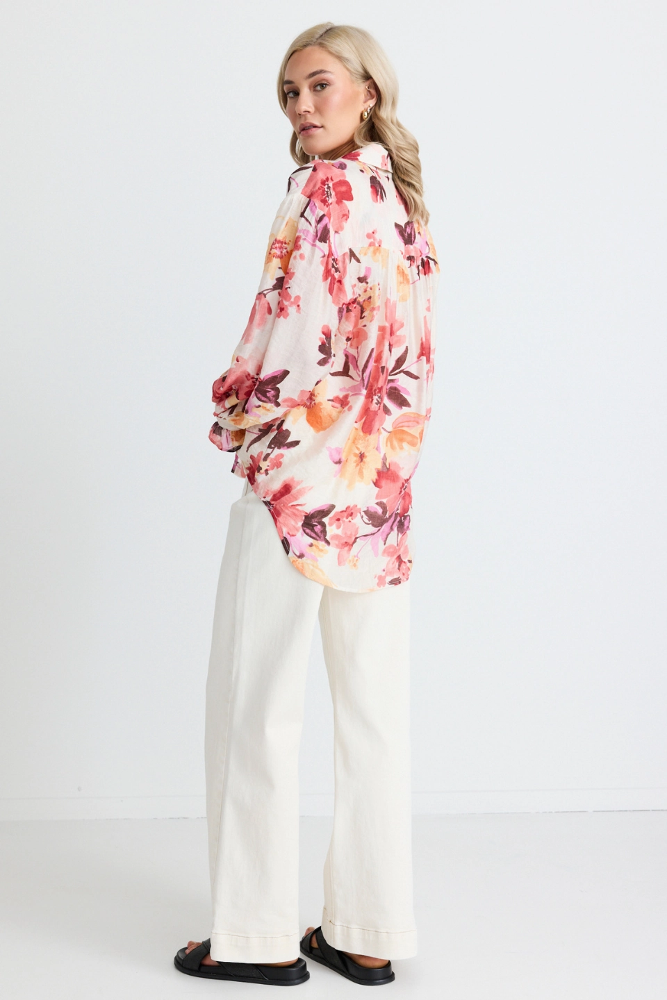 Machine Washable Fabric Connection Vintage Blush Floral Button Front Long Sleeve Blouse