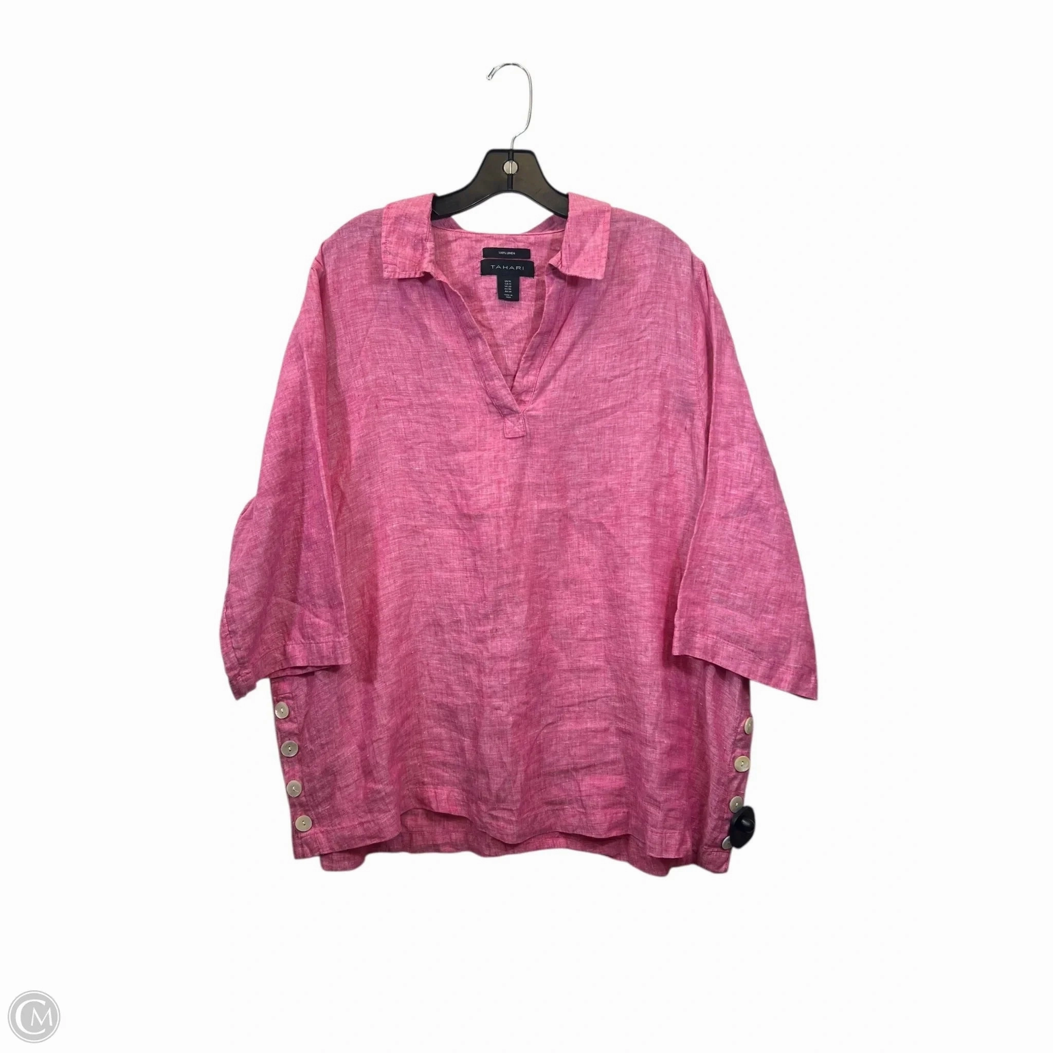 Classic Crew Neck Top Short Sleeve By Tahari By Arthur Levine In Red & White, Size: 1x