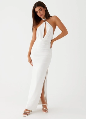 Samara Halterneck Maxi Dress - White Versatile Comfort Wear Contrasting Detail