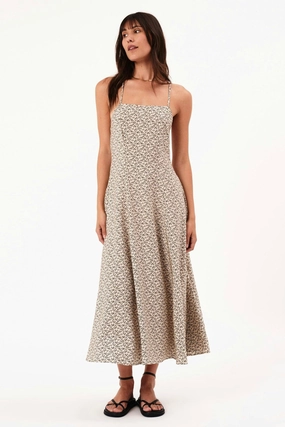 Joy Glow Easy-to-style casual dress Dinali Tan Elm Dahlia Strappy Midi Dress