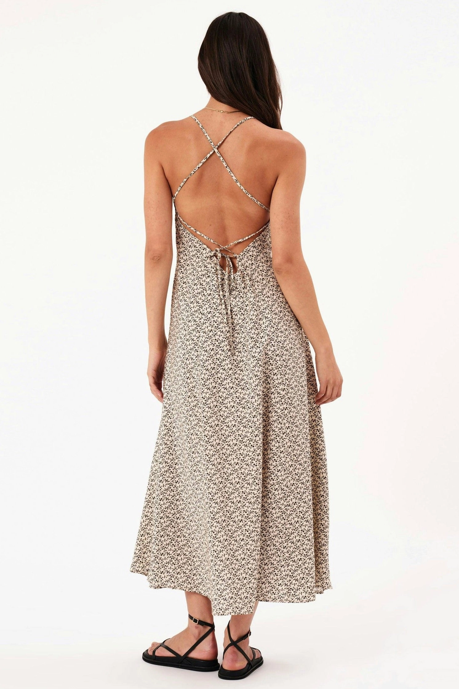 Dinali Tan Elm Dahlia Strappy Midi Dress Casual and Stylish