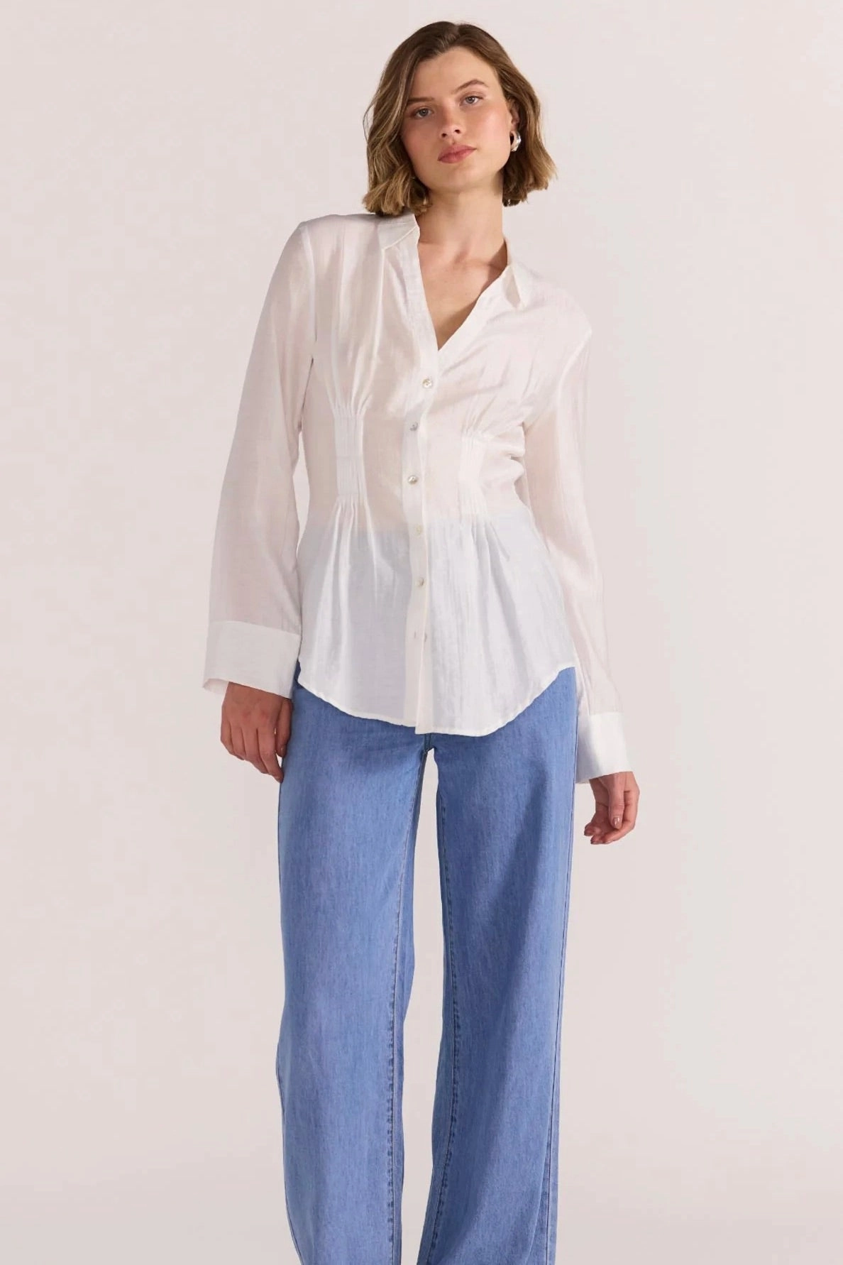 Amara White Pintuck Shirt Garment Washed Softness