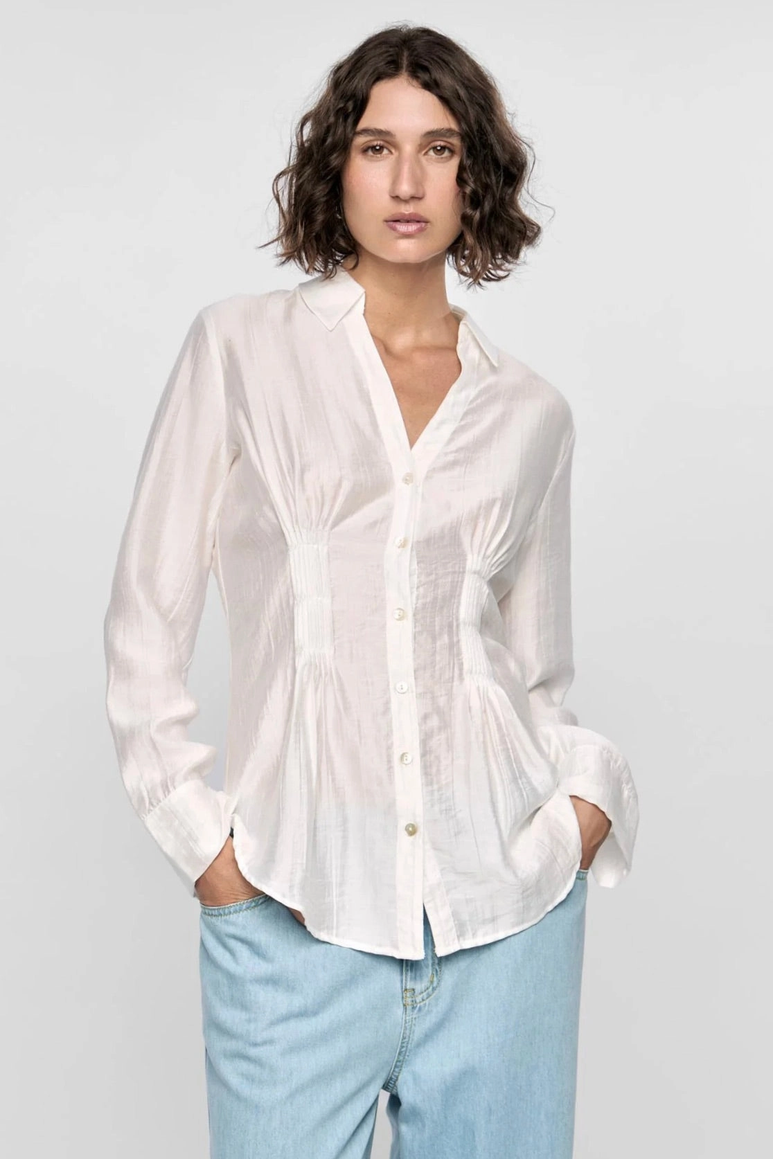 Amara White Pintuck Shirt AthleticInspired Ventilated Panels