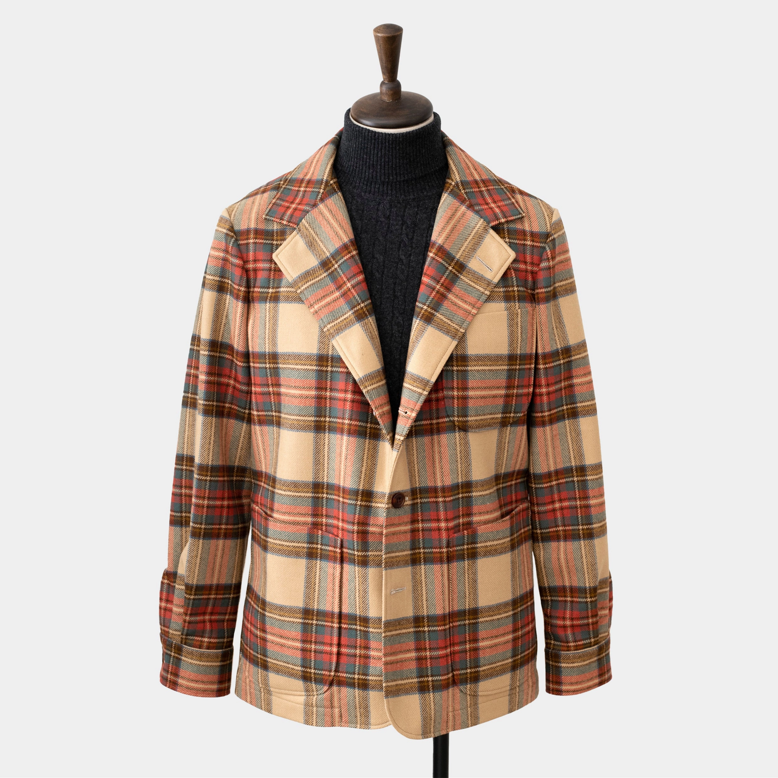 Sleek Outer High Collar Windguard Easy Jacket Plaid