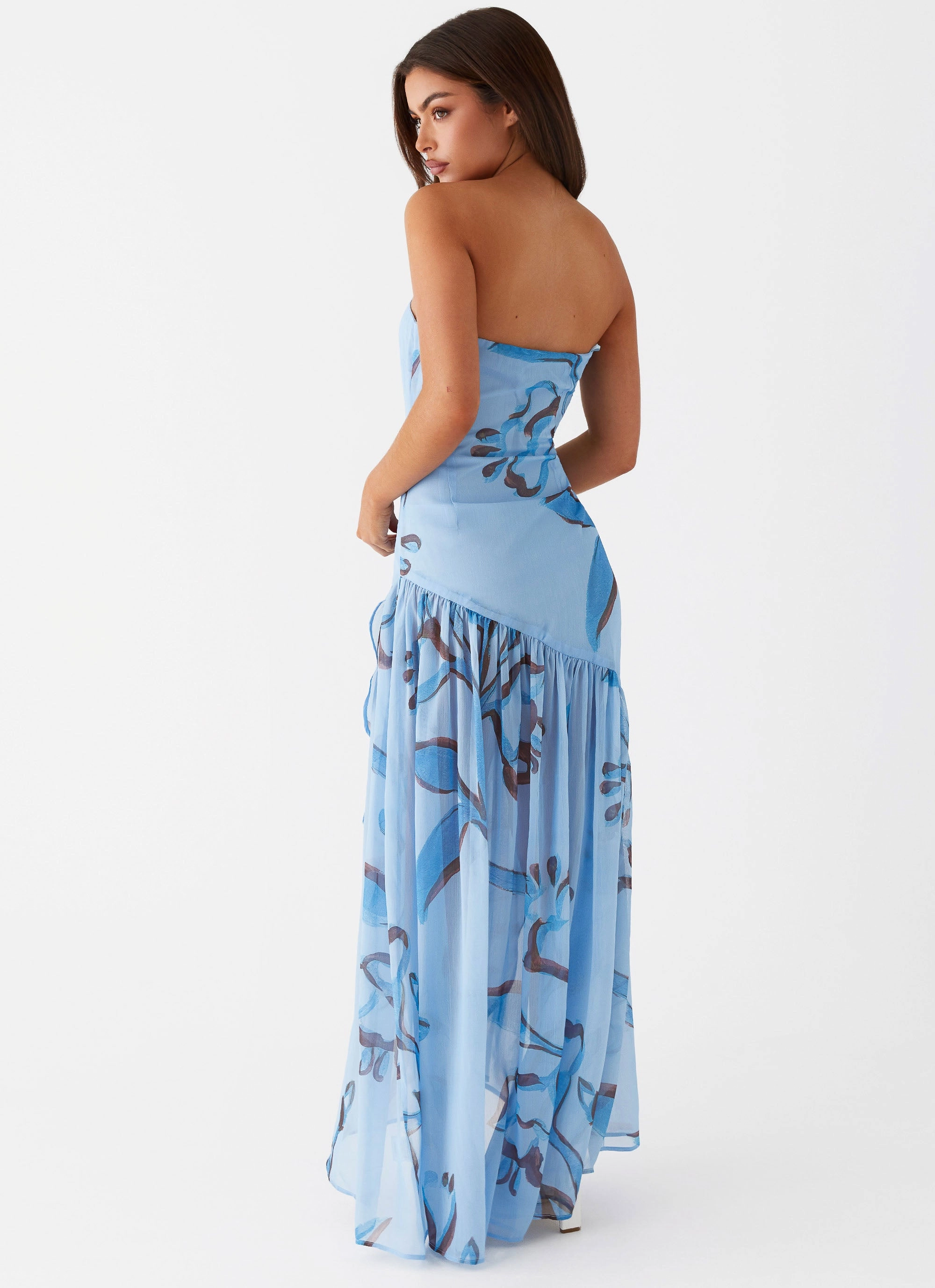 Solaris Strapless Maxi Dress - Blue Floral Chill Piece