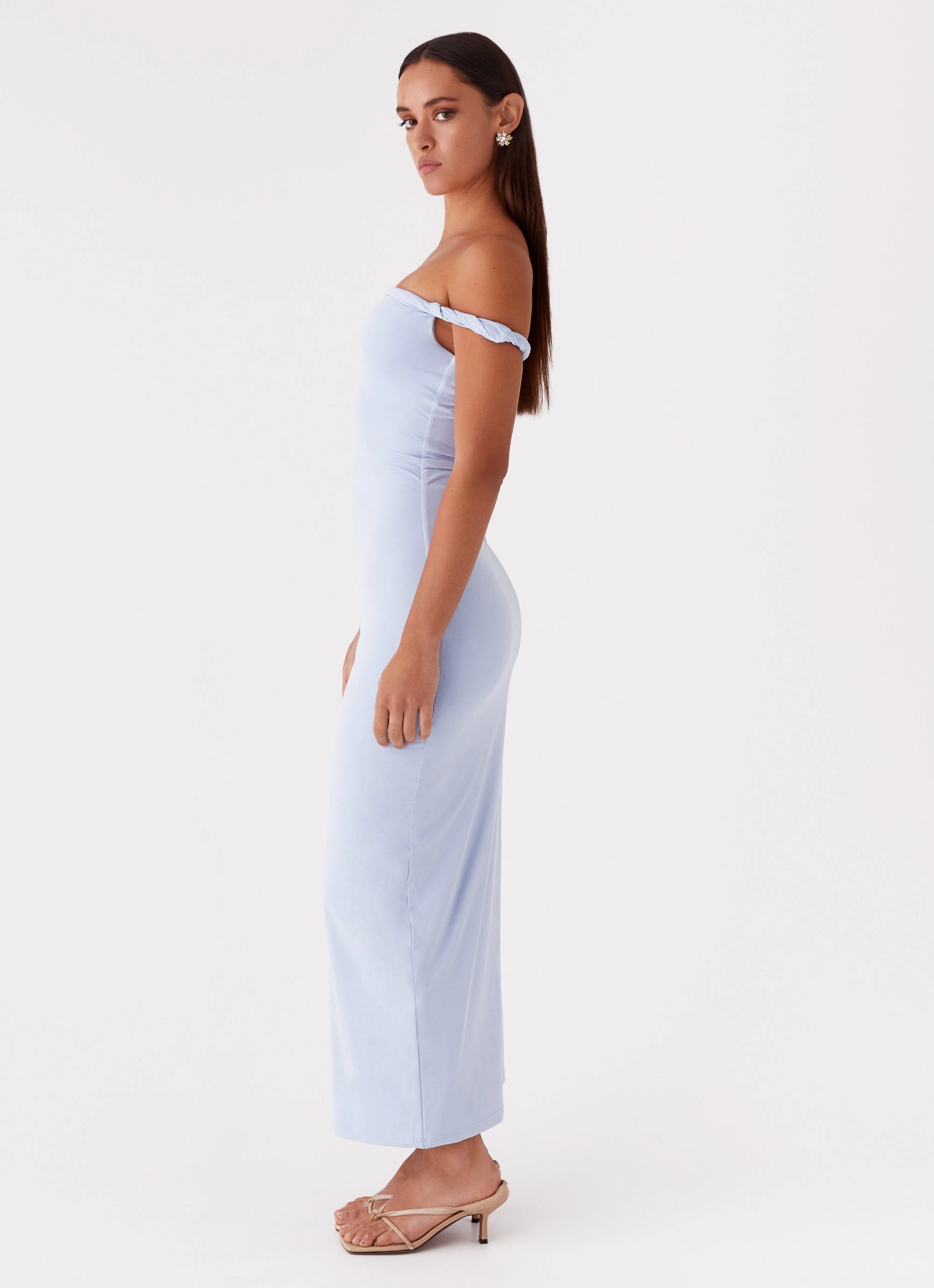 Arabella Twist Shoulder Maxi Dress - Blue Petite Chic Modern Cut