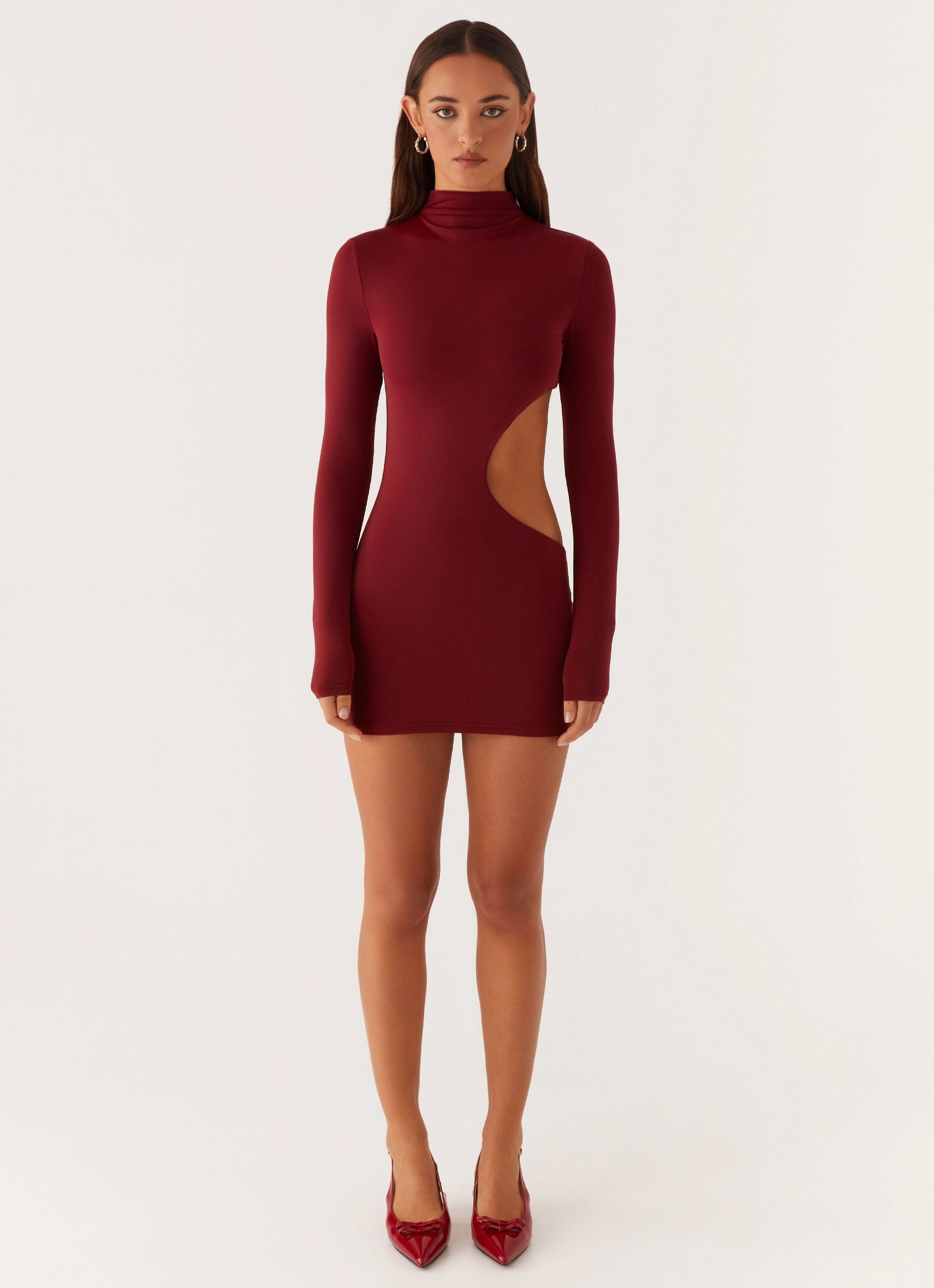Relax Cut Feminine Mood Rora Cut Out Mini Dress - Mulberry