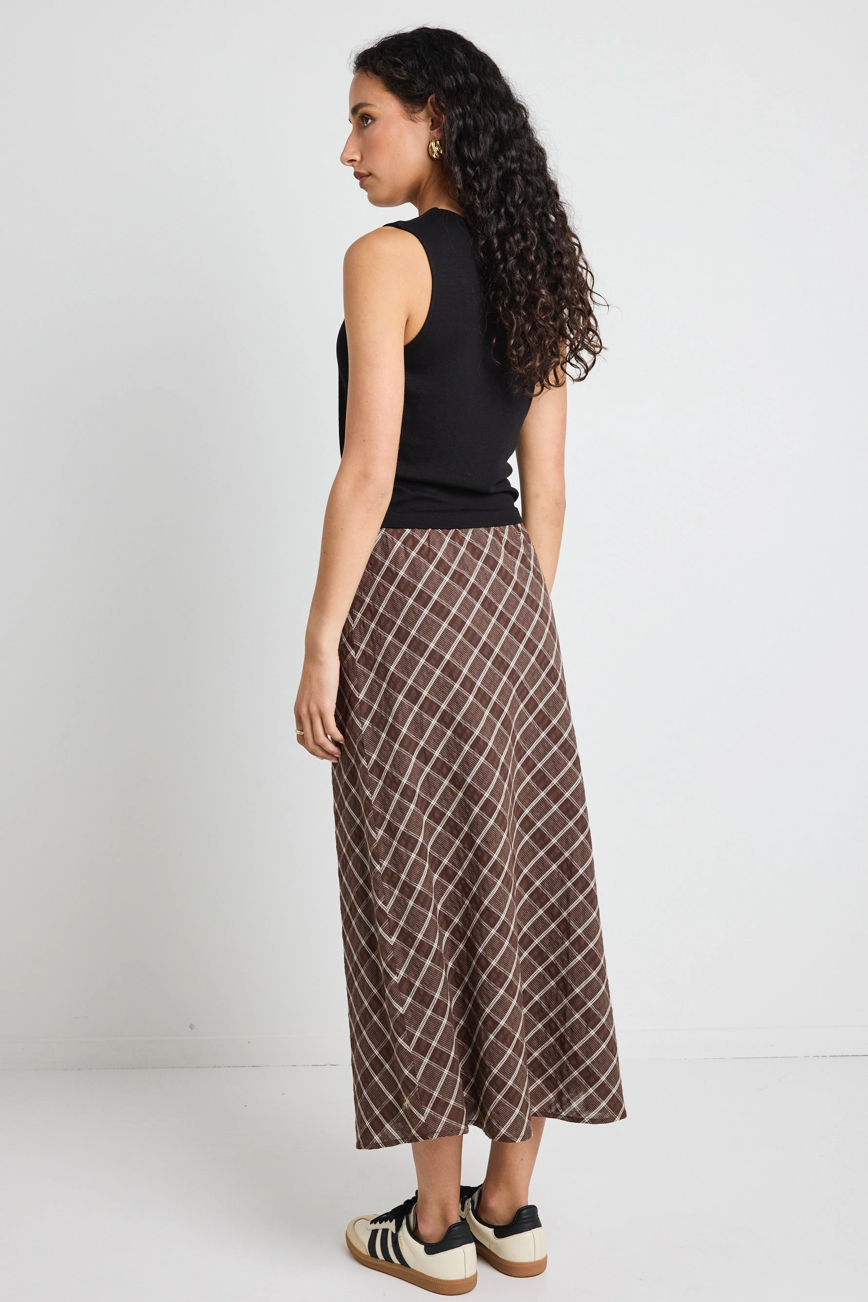 Cruise Attire Flexible Motion Soulmate Chocolate Check Bias Cut Midi Skirt