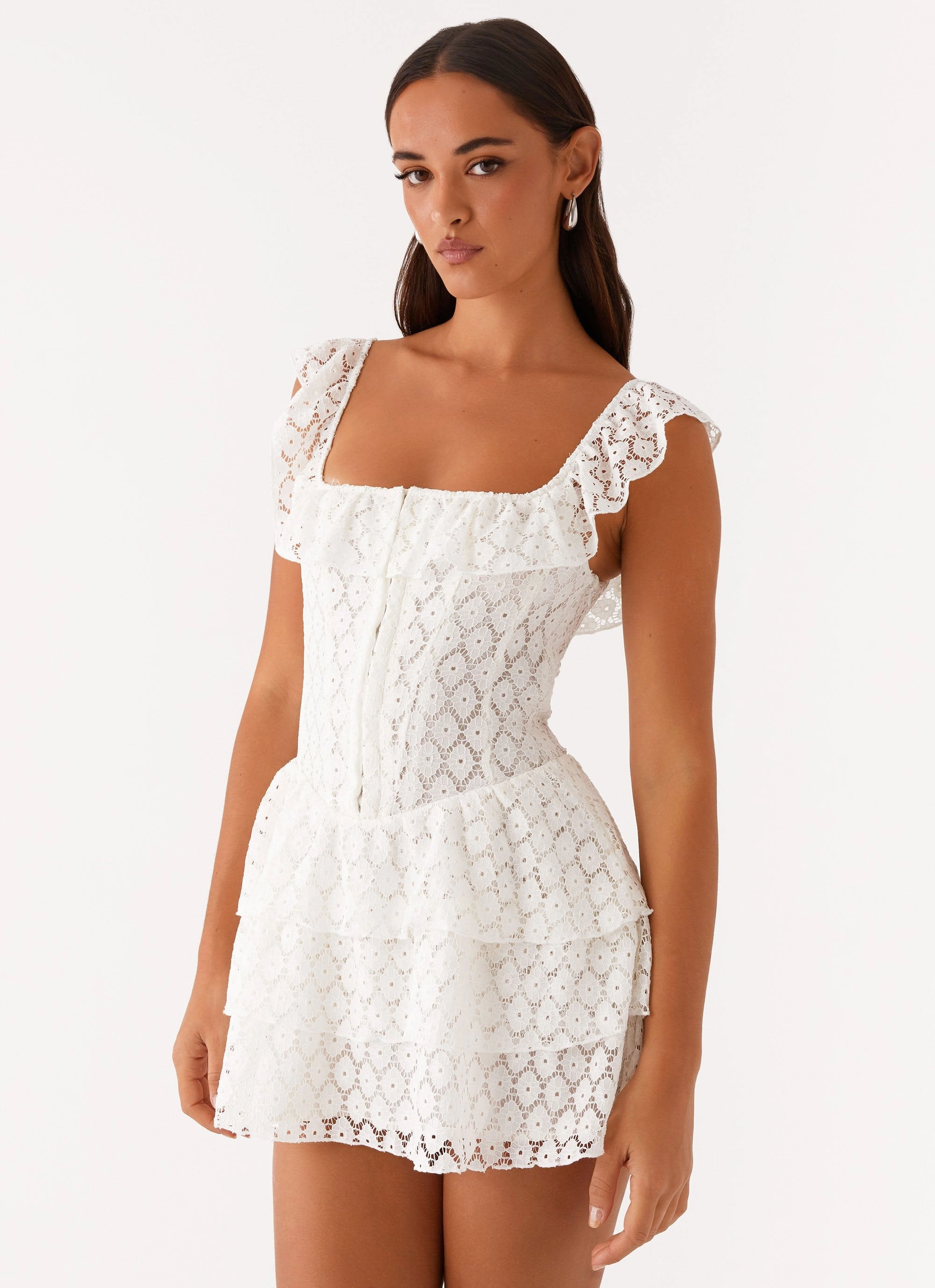 Paradise Dreams Corset Mini Dress - White Layered Volume