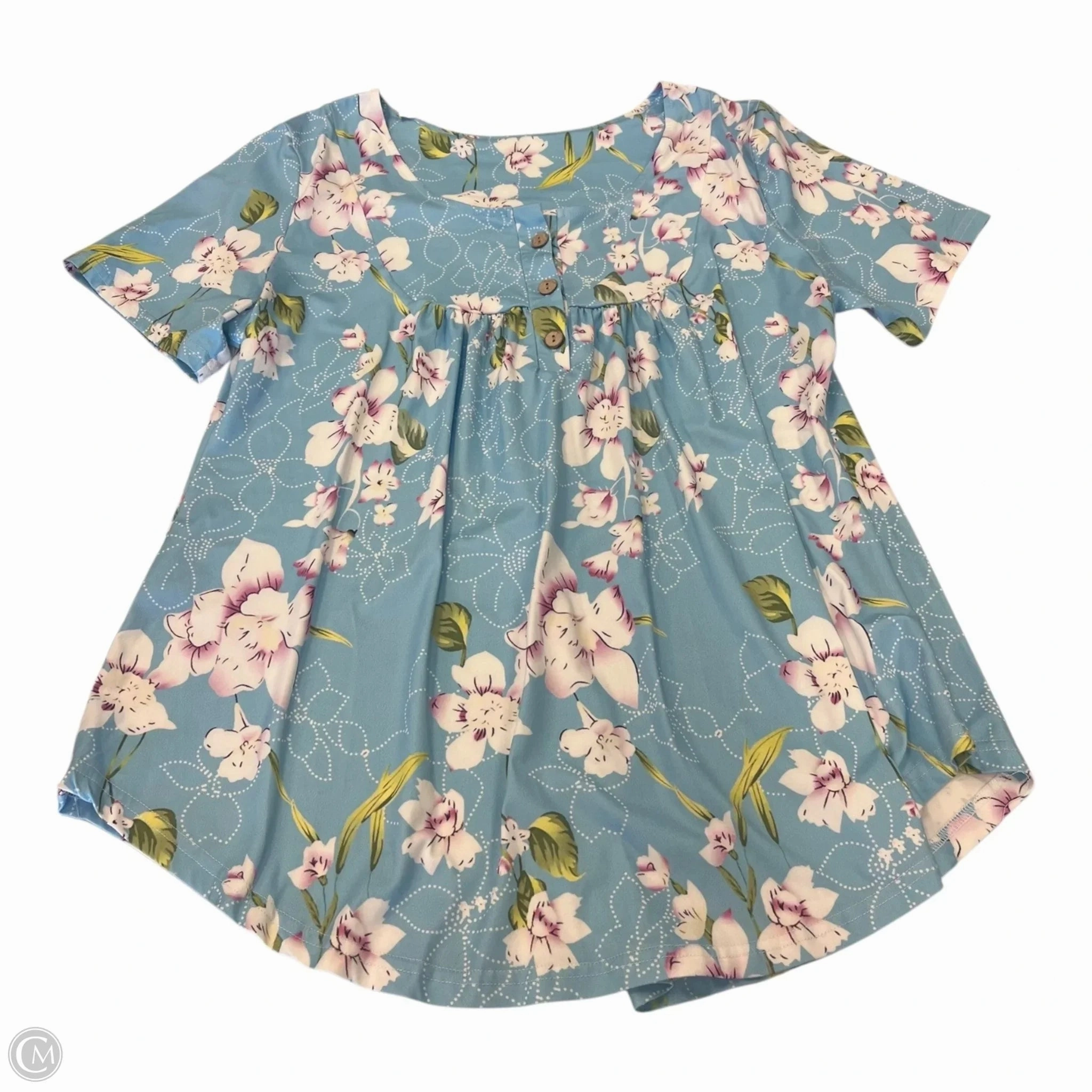 Top Short Sleeve Basic By Clothes Mentor In Floral Print, Size: 2x polo neck Low Impact Dye