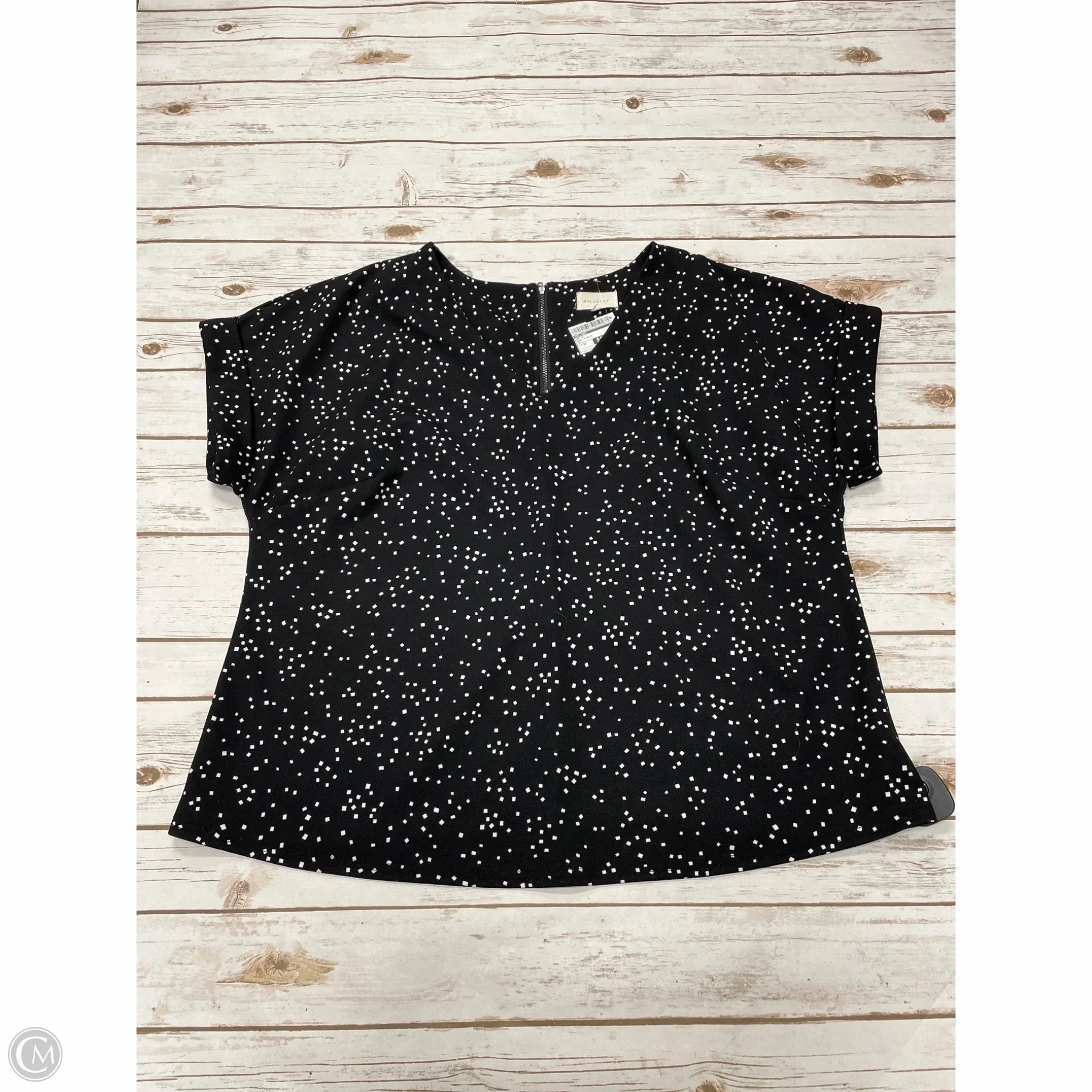 OekoTexCertified Holiday Trend Top Short Sleeve By Melloday In Black & White, Size: 1x