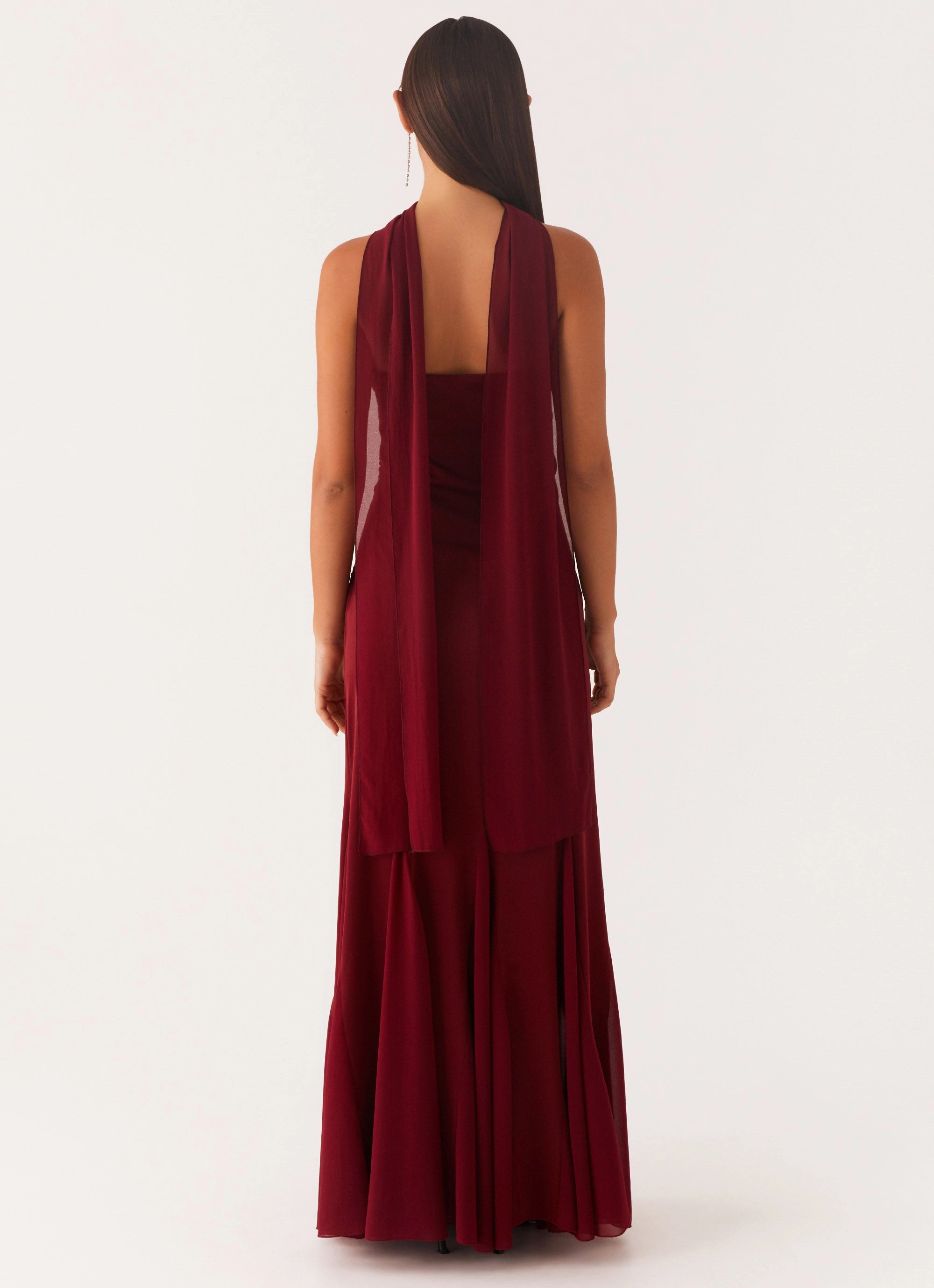 Melrose Satin Chiffon Maxi Dress - Deep Red Work-Ready Look soft elegance