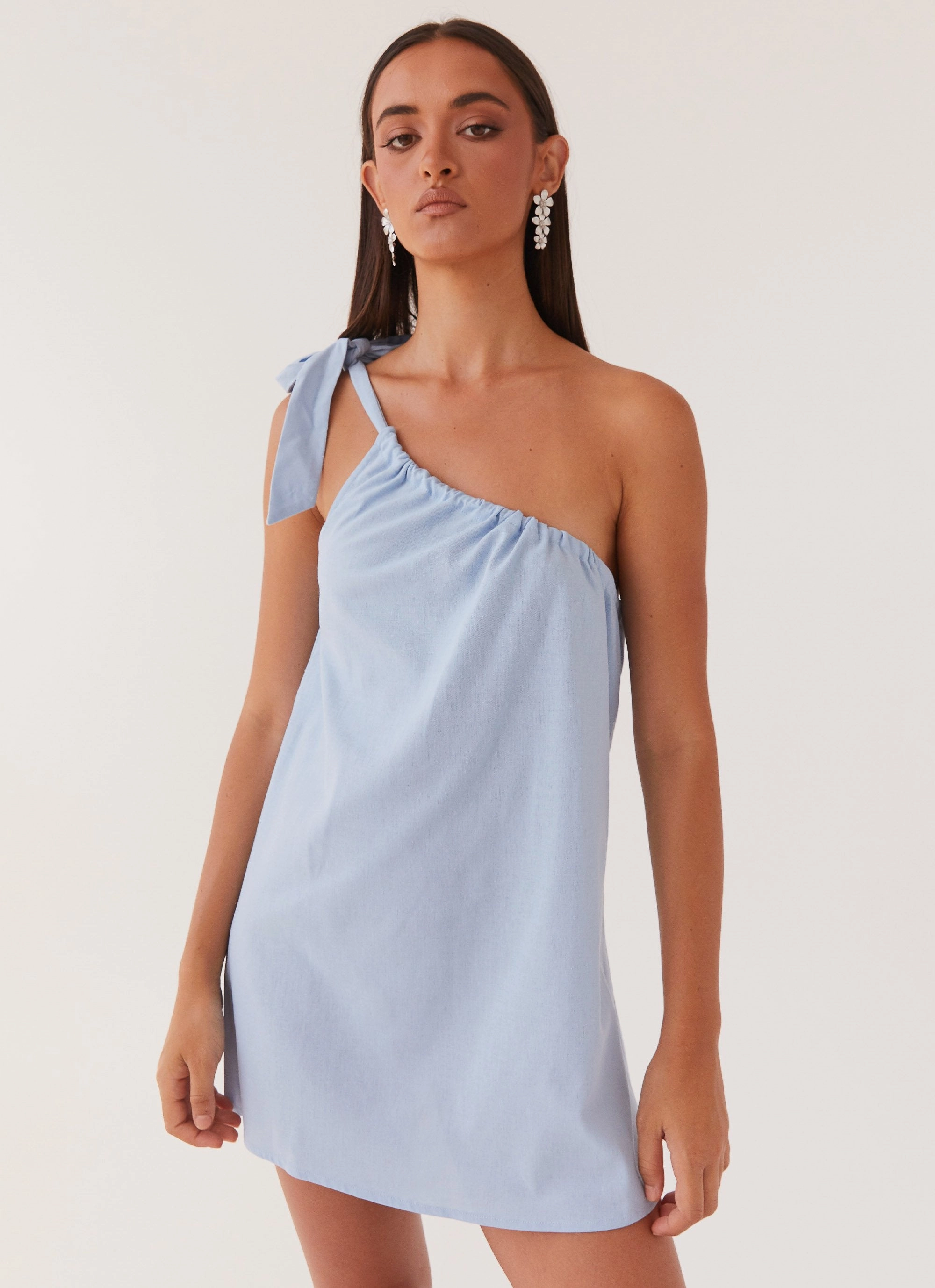 single wear Vibrant Hue Art Of Waves Linen Mini Dress - Cerulean