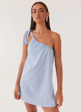 single wear Vibrant Hue Art Of Waves Linen Mini Dress - Cerulean