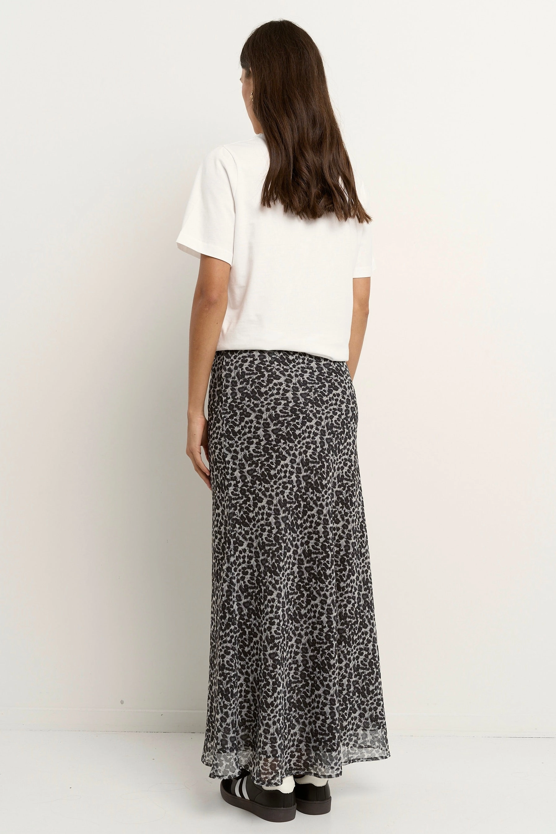 Contemporary Mood Reunite Charcoal Animal Tie Waist Bias Maxi Skirt