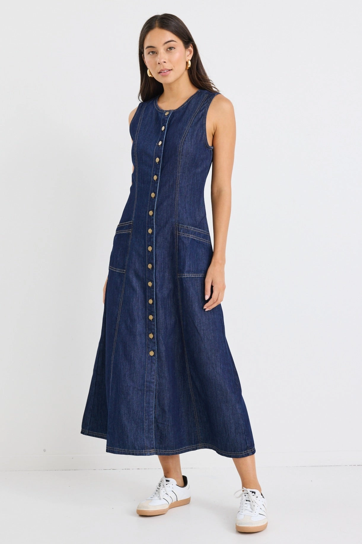 Fresh Texture Laneway Indigo Denim Midi Vest Dress