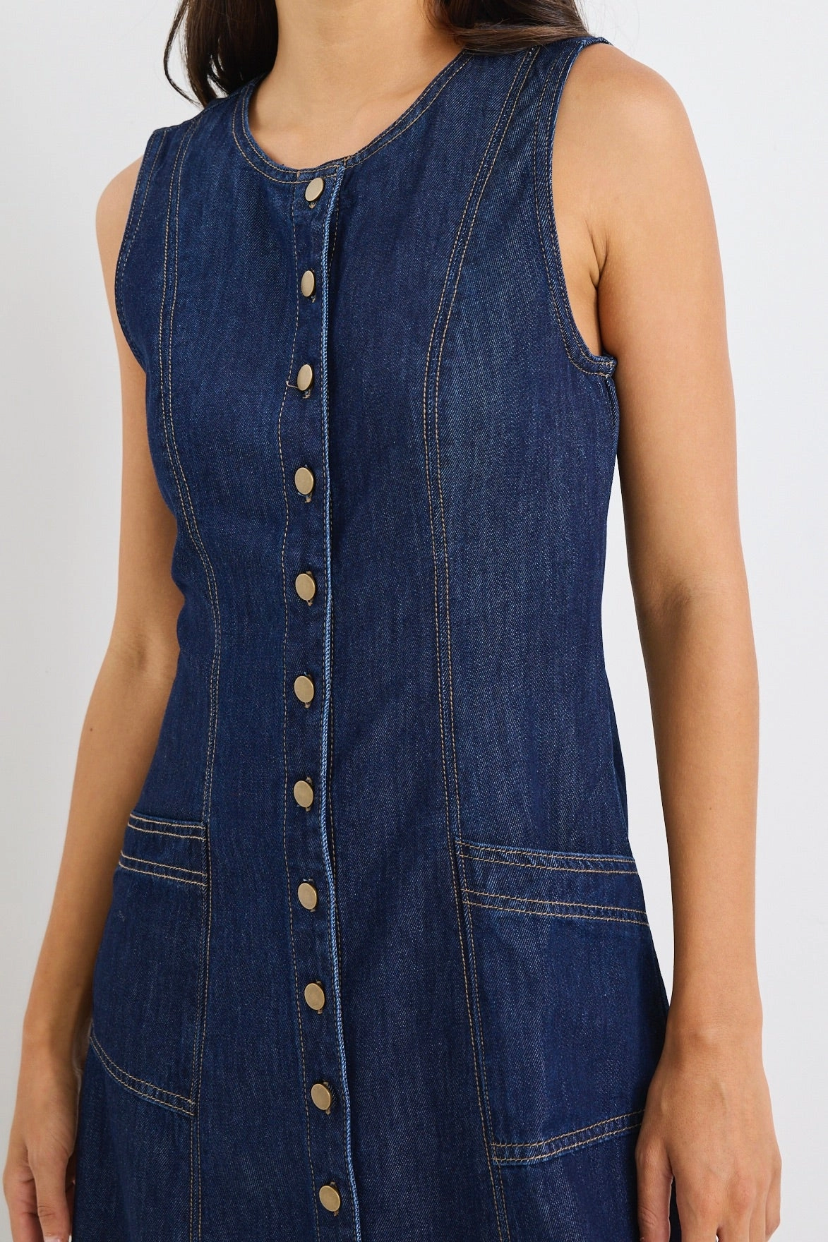 Laneway Indigo Denim Midi Vest Dress Bless Touch