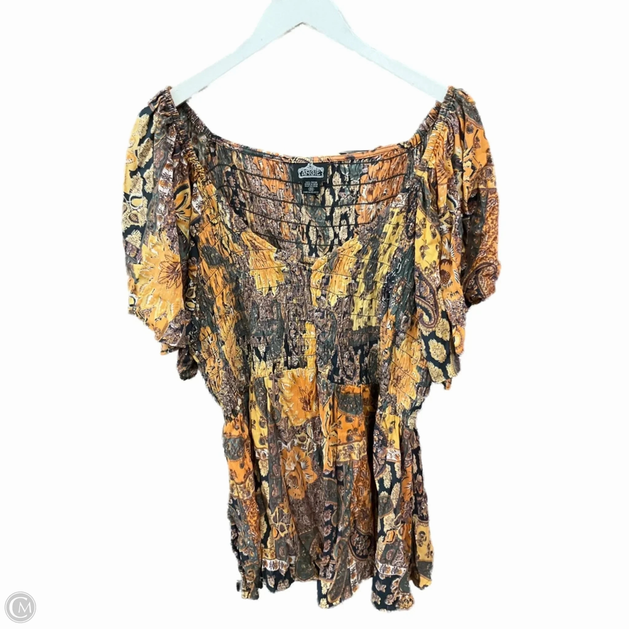 Sporty Comfort Fit Top Short Sleeve By Angie In Orange, Size: 2x