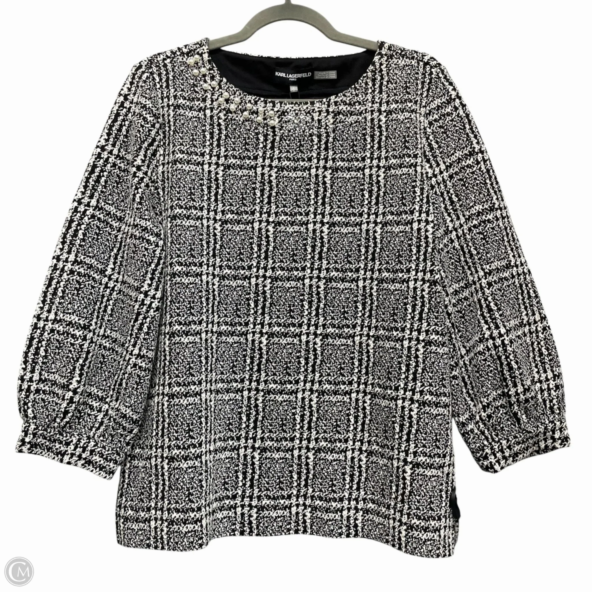Trendy Look Minimal Bulk Sweater Designer By Karl Lagerfeld In Black & White, Size: S