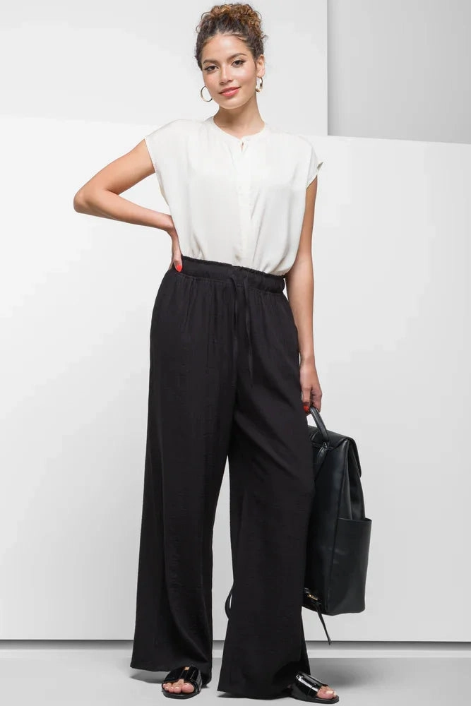 Tagless Design Crinkle Pants Black