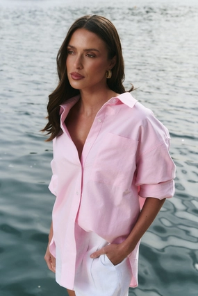 Signature Pink Oxford Oversized Boyfriend Shirt MultiPocket Configuration