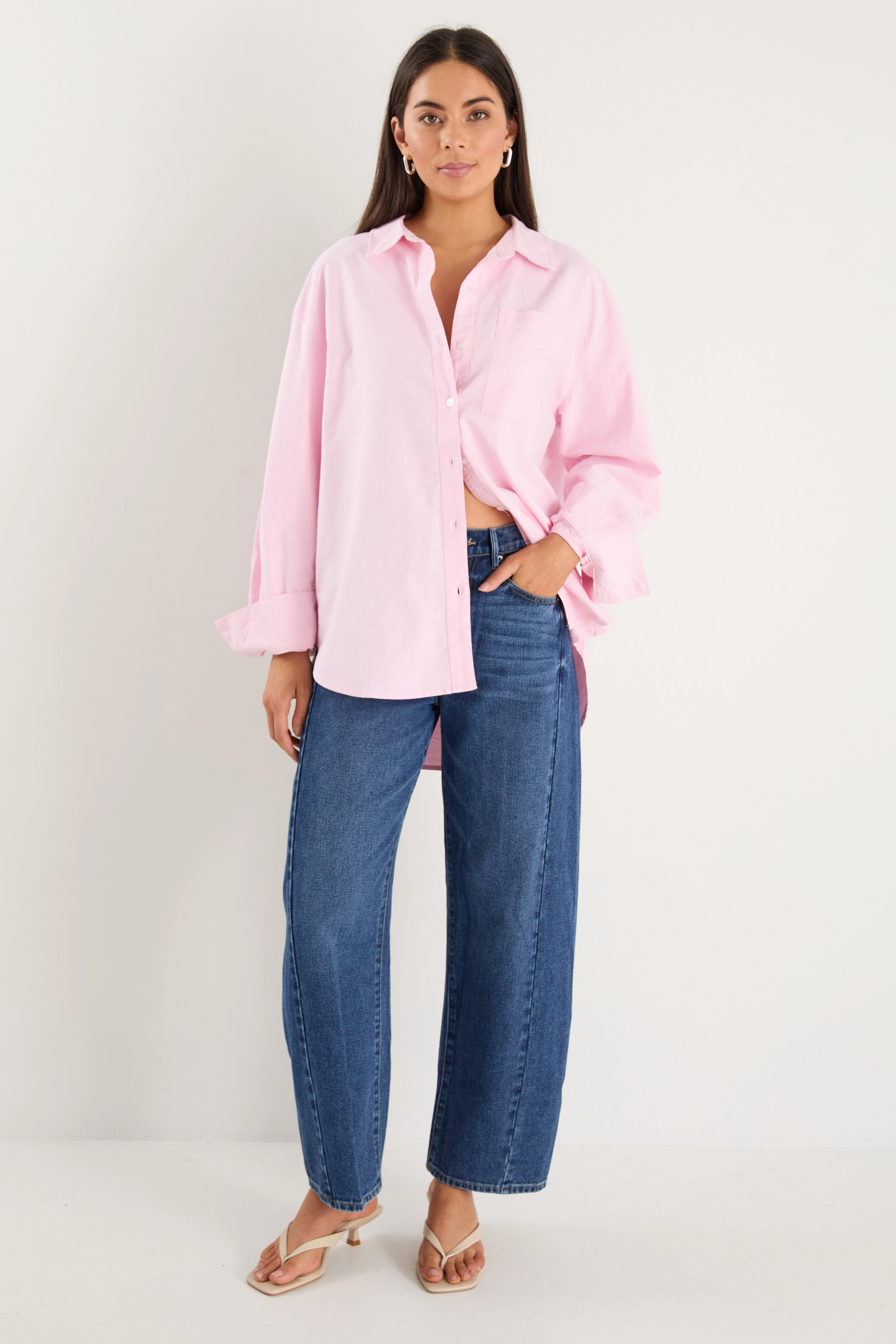 Signature Pink Oxford Oversized Boyfriend Shirt Durable Chainstitch