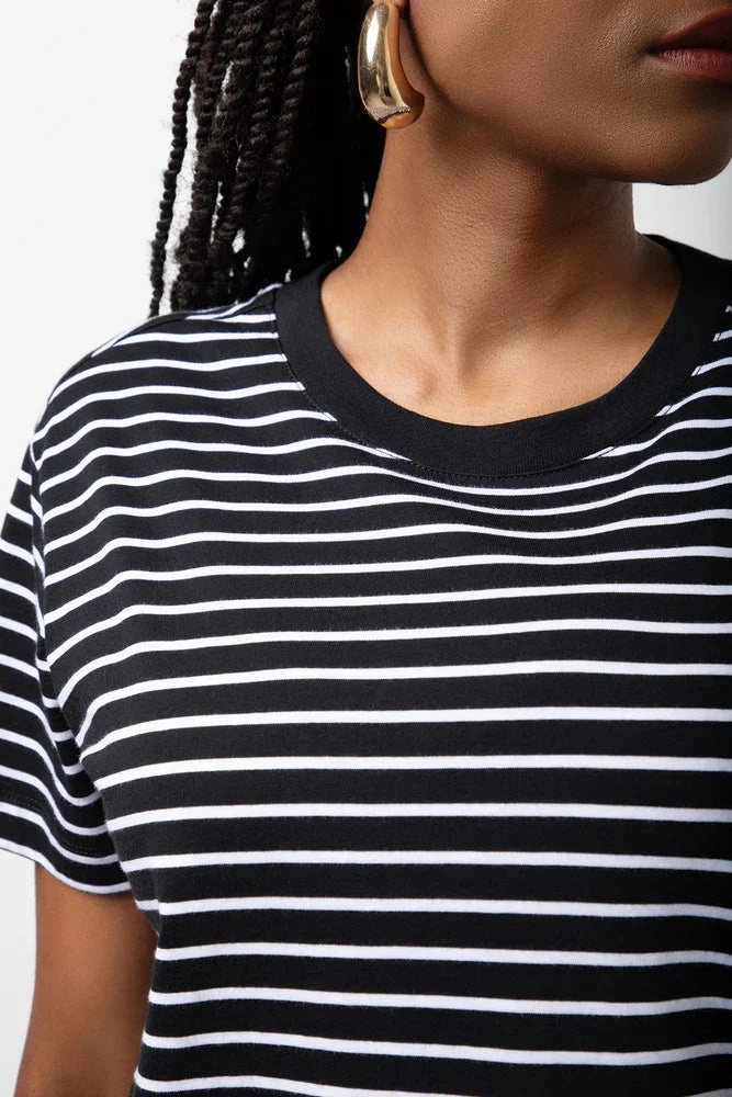 Everyday Fashion Stripe Crew Neck Short Sleeve T-Shirt Black And White