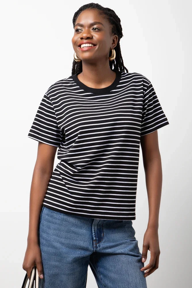 HighStretch Stripe Crew Neck Short Sleeve T-Shirt Black And White