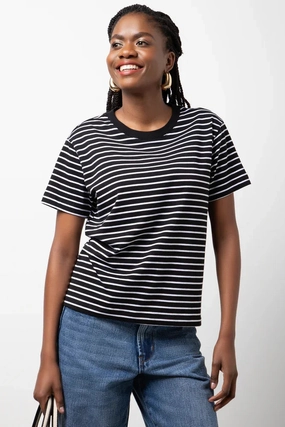 HighStretch Stripe Crew Neck Short Sleeve T-Shirt Black And White