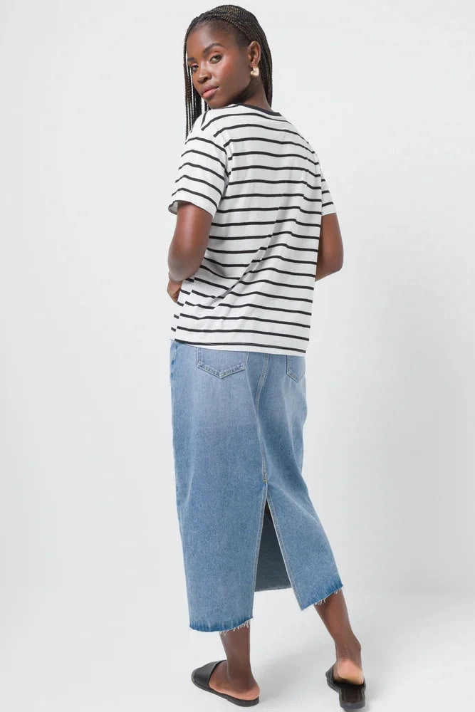 Stripe Short Sleeve T-Shirt White And Black SoftTouch