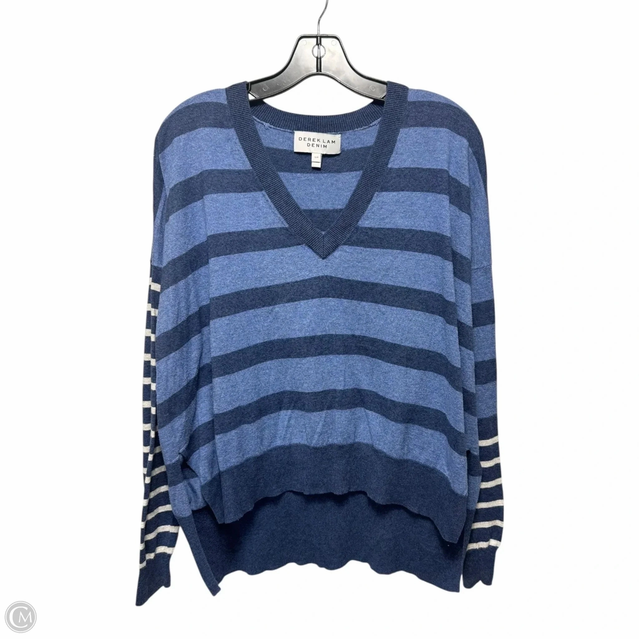 Casual Knit Wear Striped V Neck Pullover Sweater Designer By Derek Lam In Striped Pattern, Size: S