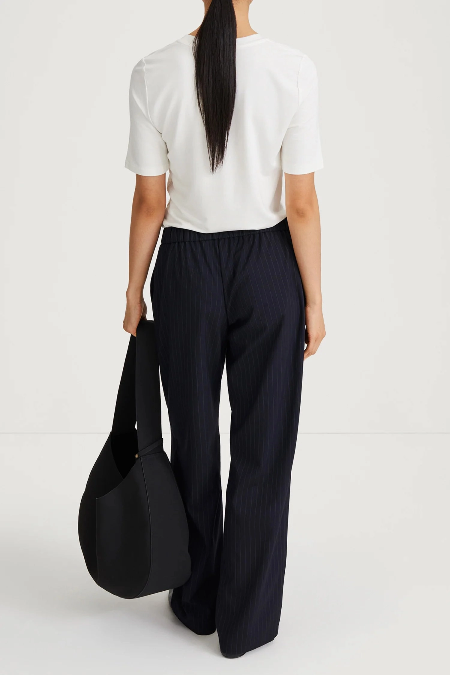 No Frills Fit BreathableFabric Style In Belicia Trousers in Navy Pinstripe