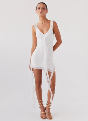 Heaven Knows Frill Mini Dress - White Crisp Texture