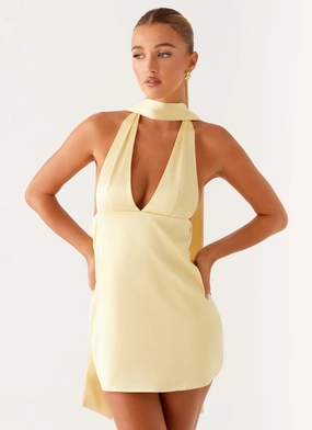 Alicia Satin Halter Mini Dress - Pastel Yellow Soft Vibes