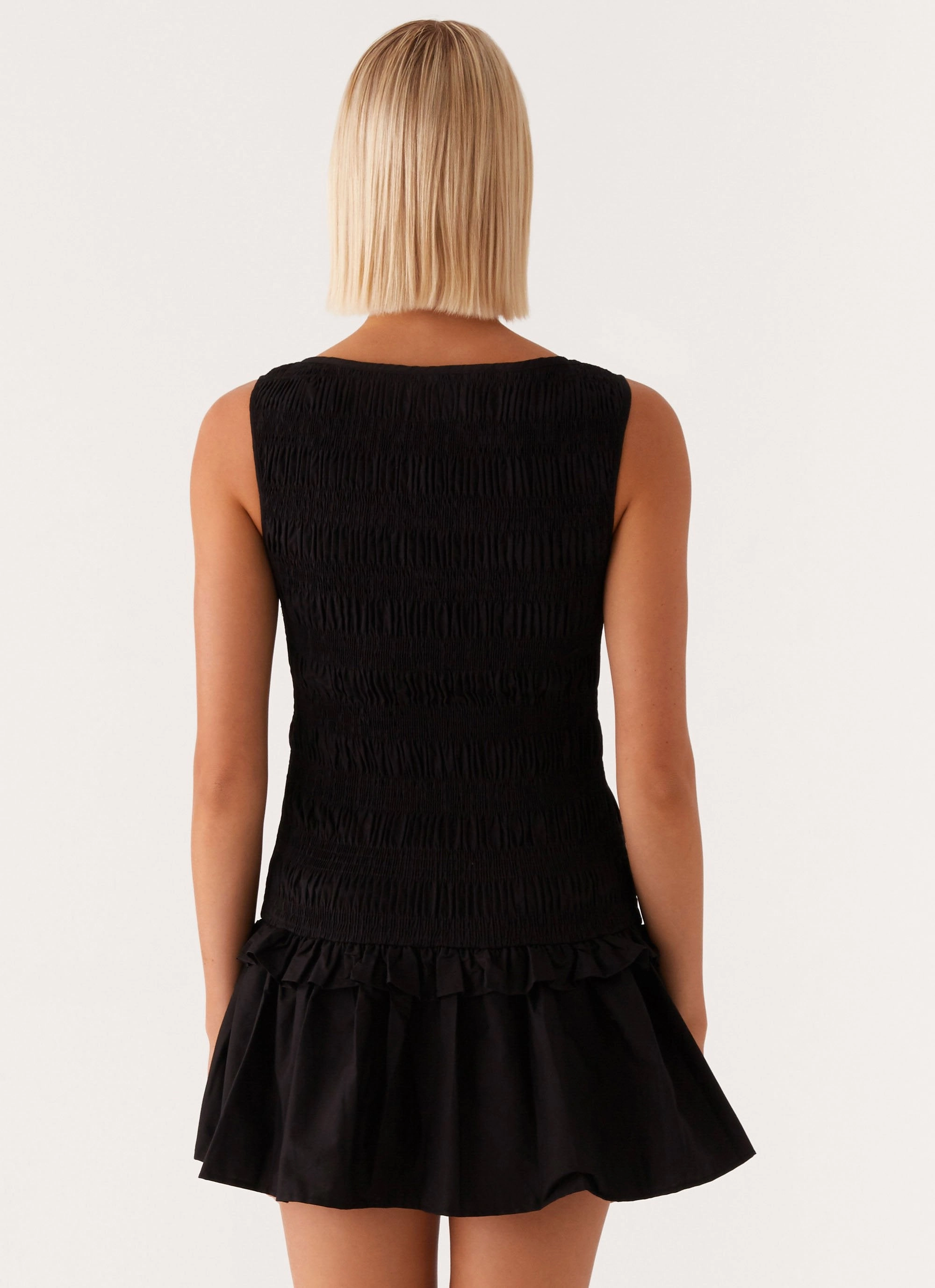 Love Soft Garden Kisses Shirred Mini Dress - Black