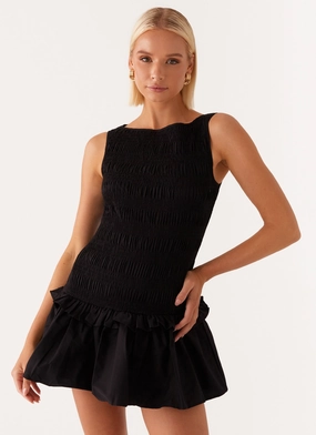 Artistic Vibe Garden Kisses Shirred Mini Dress - Black