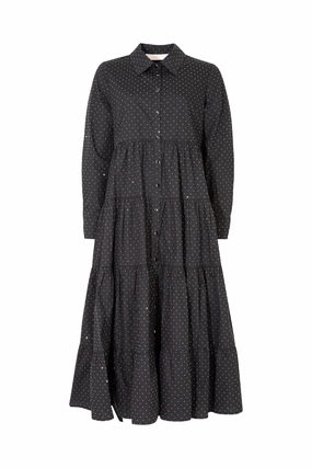 Sun & The Swoon Black Diamante LS Midi Dress Nature Bloom