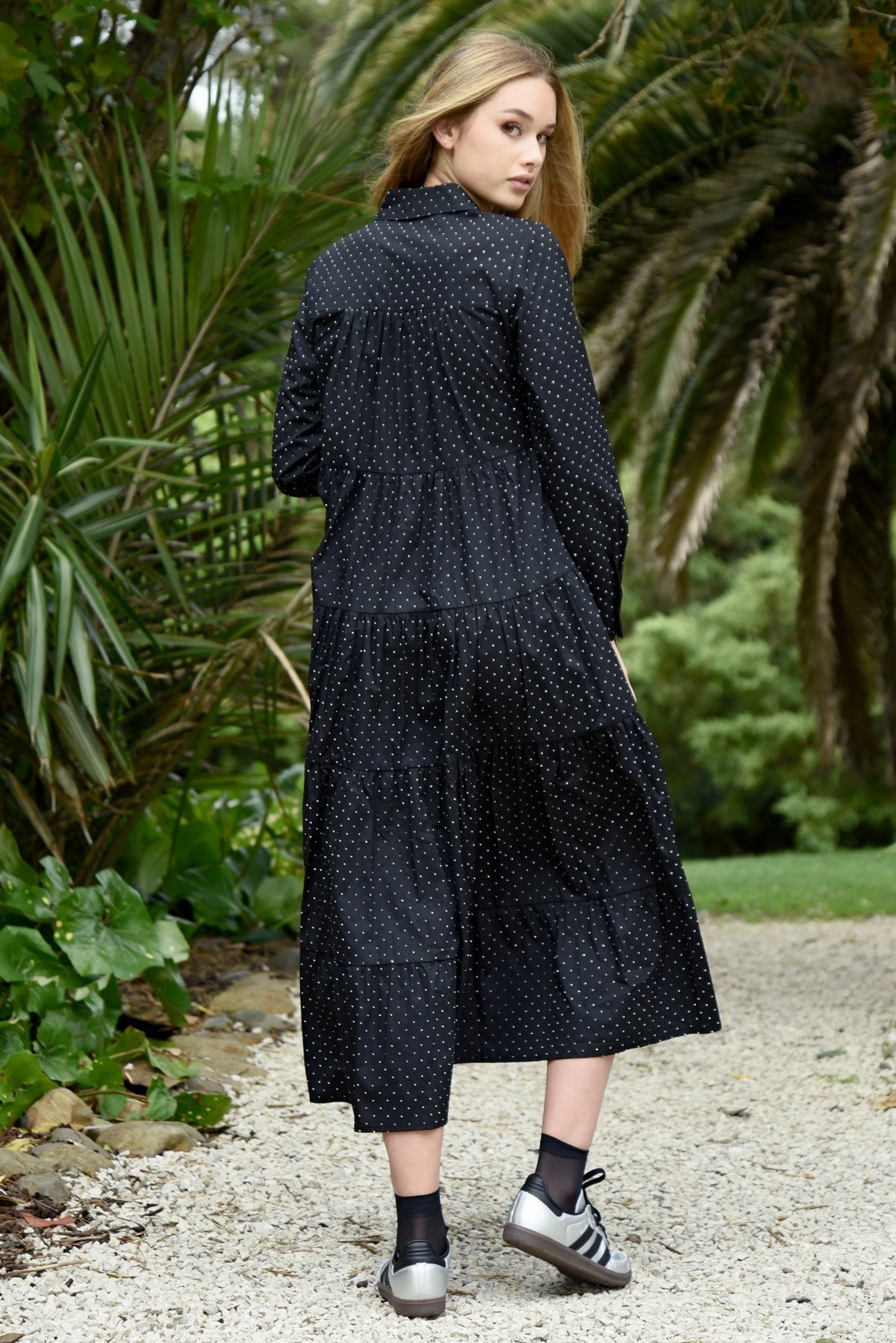 Sun & The Swoon Black Diamante LS Midi Dress Smart and Chic