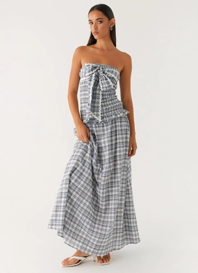 Trend Texture Malia Shirred Maxi Dress - Blue Grey Check