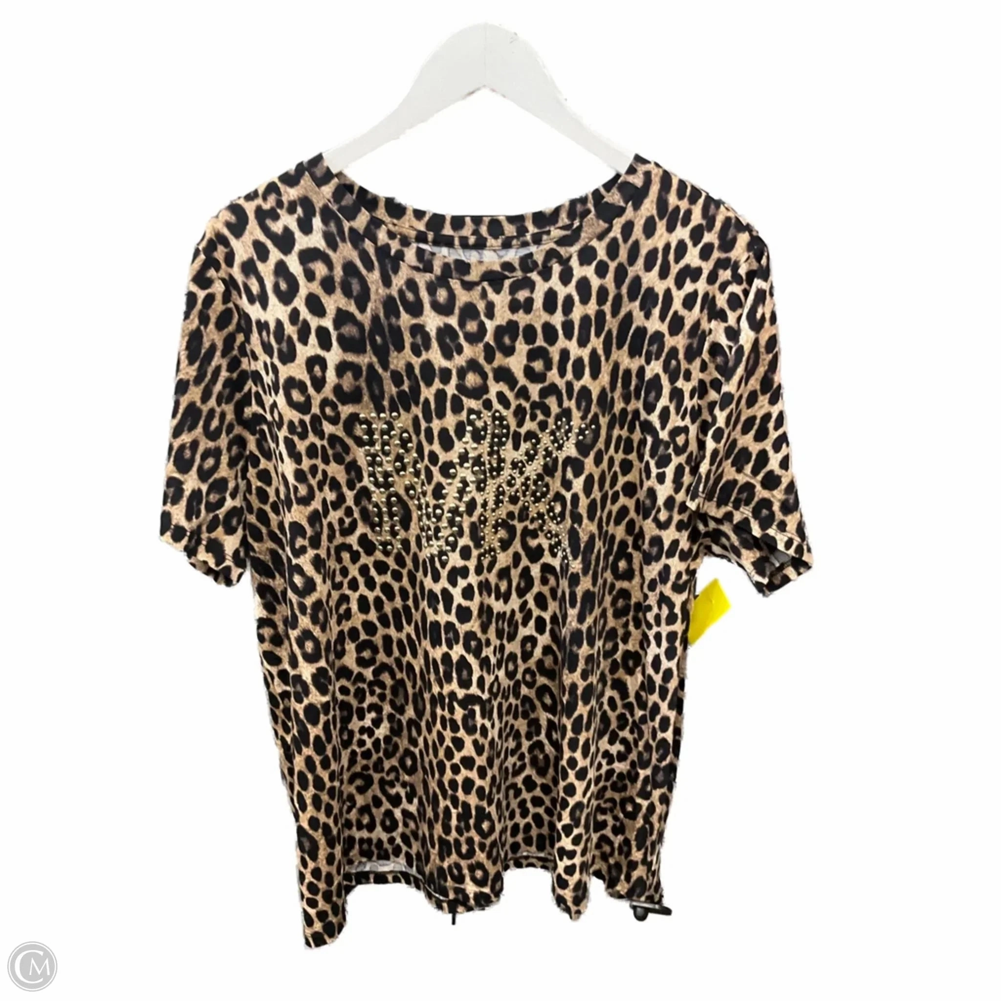 Sleek Stretch Fit Classic and Comfy Top Short Sleeve By Michael By Michael Kors In Animal Print, Size: 2x