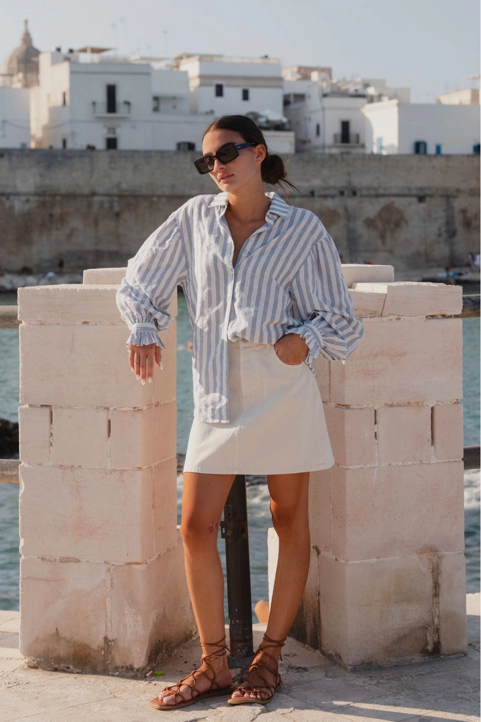 Adjustable Hem Smart Edge Sunny Soft Ivory Mini Denim Skirt